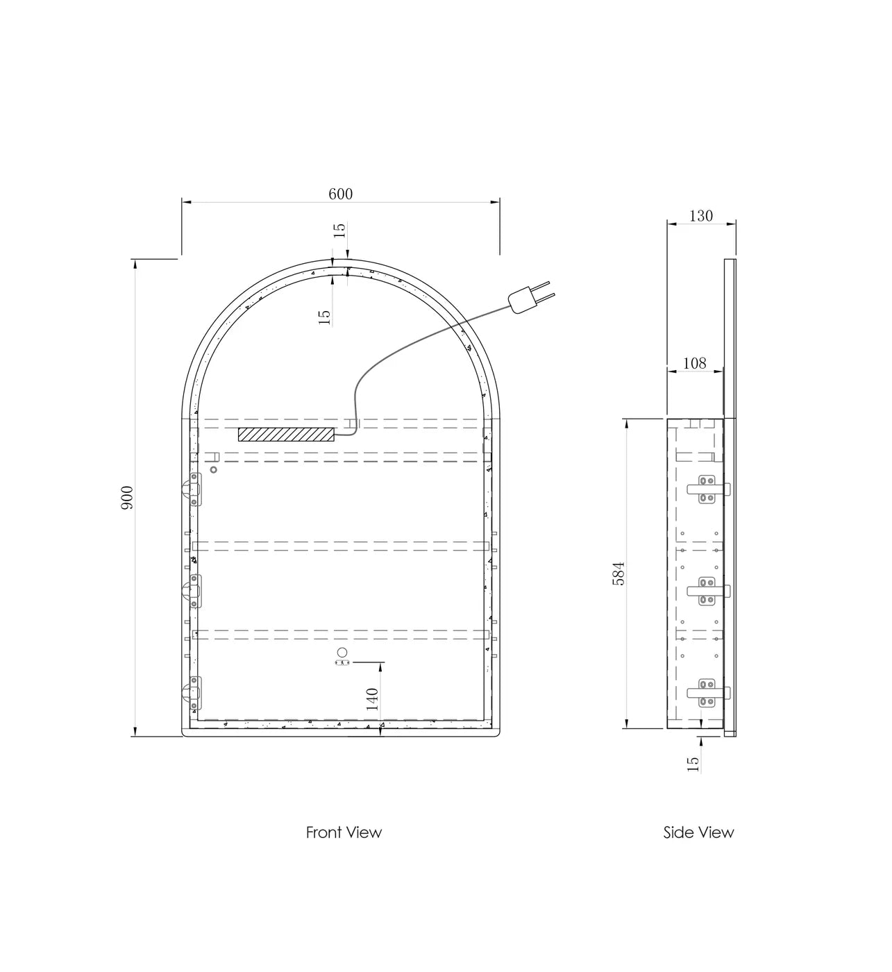 LED Archie 900x600 Natural Oak Shaving Cabinet