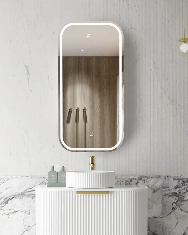LED Newport 900x450 Natural Oak Shaving Cabinet Soft Square