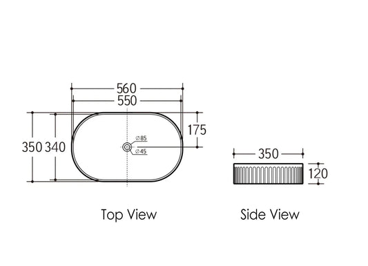 Kensington Oval 560x350x120 Matte White Basin