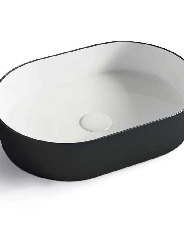 Quay Oval 500x340x120 Matte Black & Gloss White Basin