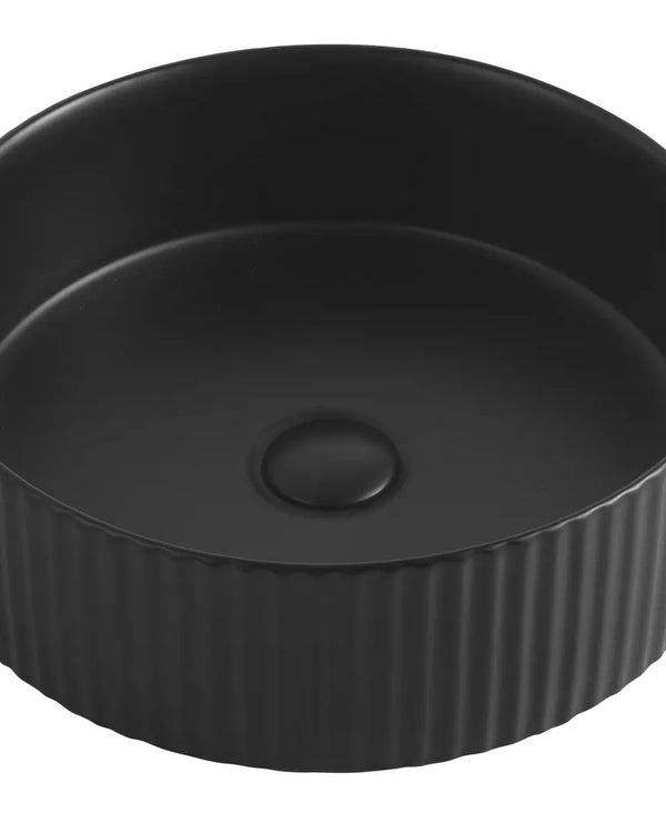 Marlo Round 400x400x120 Matte Black Fluted Basin