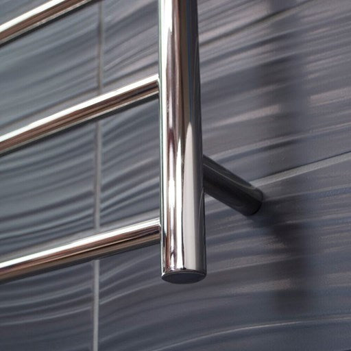 Low Voltage Polished 600 x 800mm Rnd Heated Towel Rail LEFT