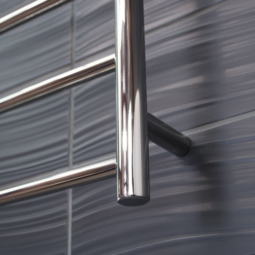 Polished 600 x 1100mm Rnd Heated Towel Rail RIGHT