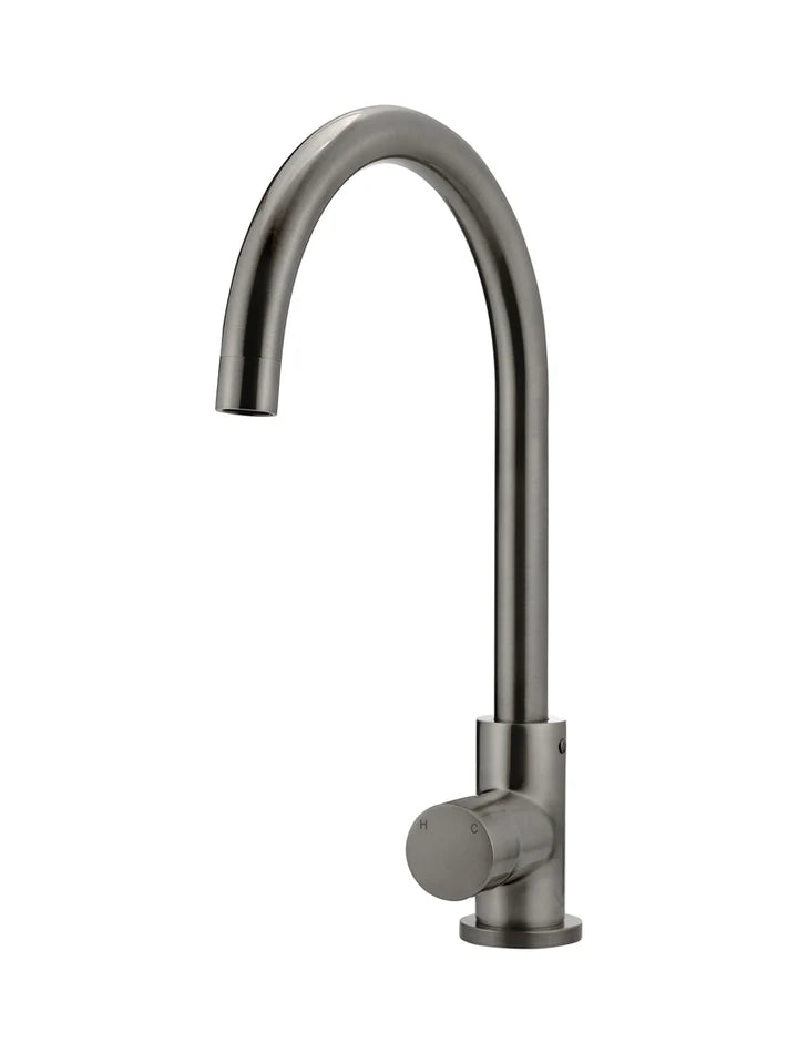 Round Gooseneck Kitchen Mixer Tap - Pinless Handle