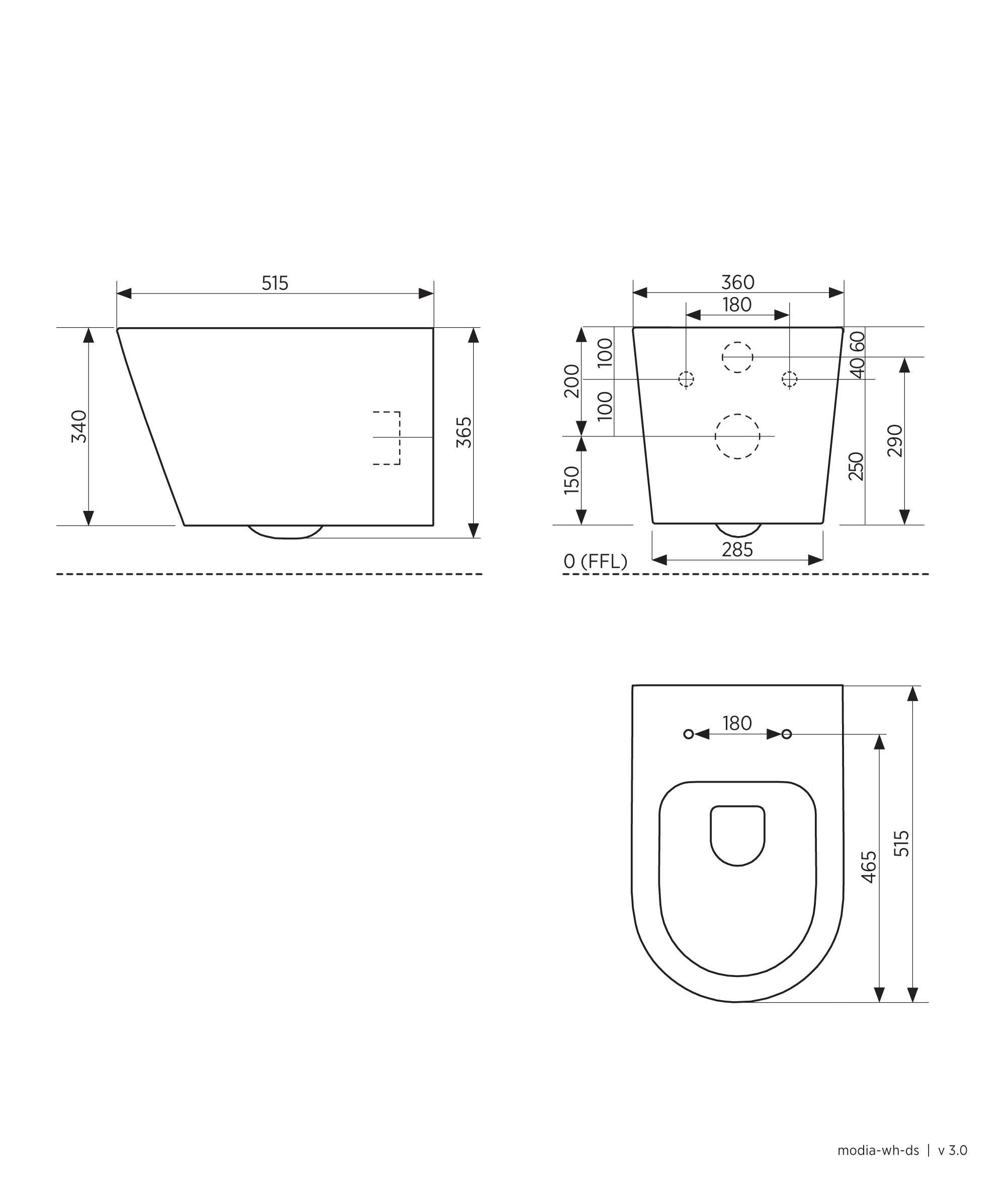 MODIA WH CF Toilet Pan + Flat Seat 4.5/3