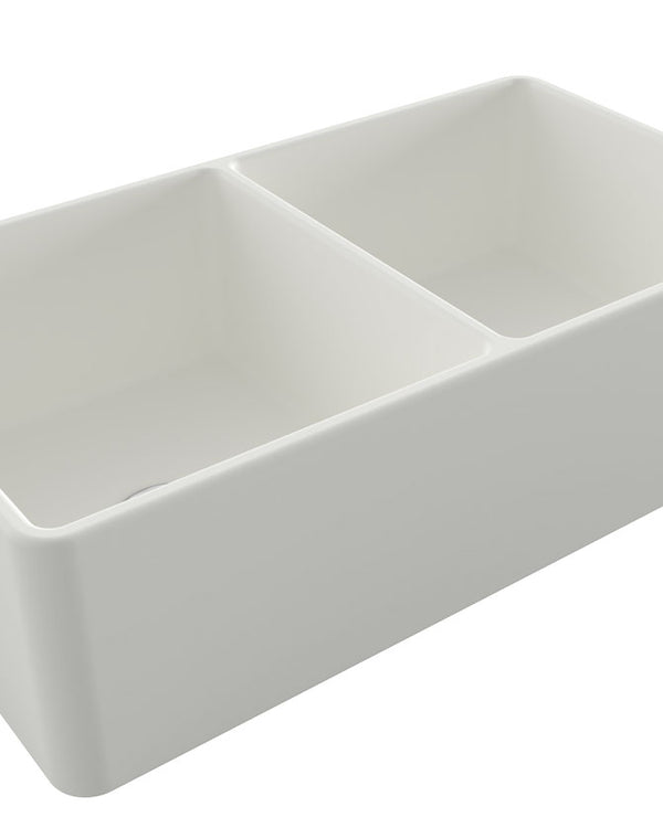 Novi 85x46 Double Bowl Fireclay Butler Sink - Matte White