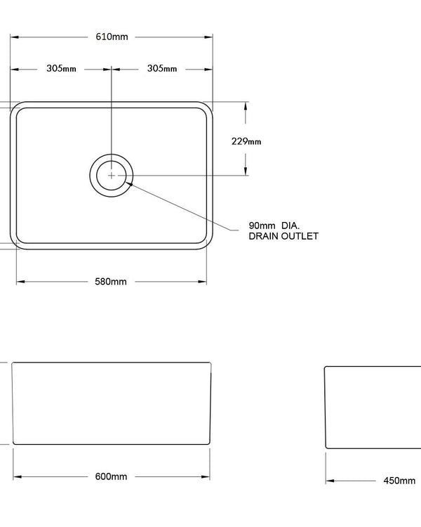 Novi 60x46 Fireclay Butler Sink - Matte Black