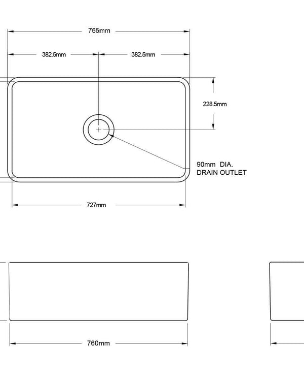 Novi 75x46 Fireclay Butler Sink - Concrete Look