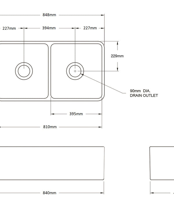 Novi 85x46 Double Bowl Fireclay Butler Sink - Concrete