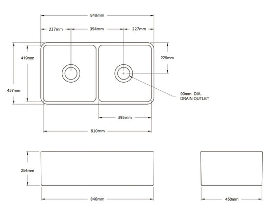 Novi 85x46 Double Bowl Fireclay Butler Sink - Concrete