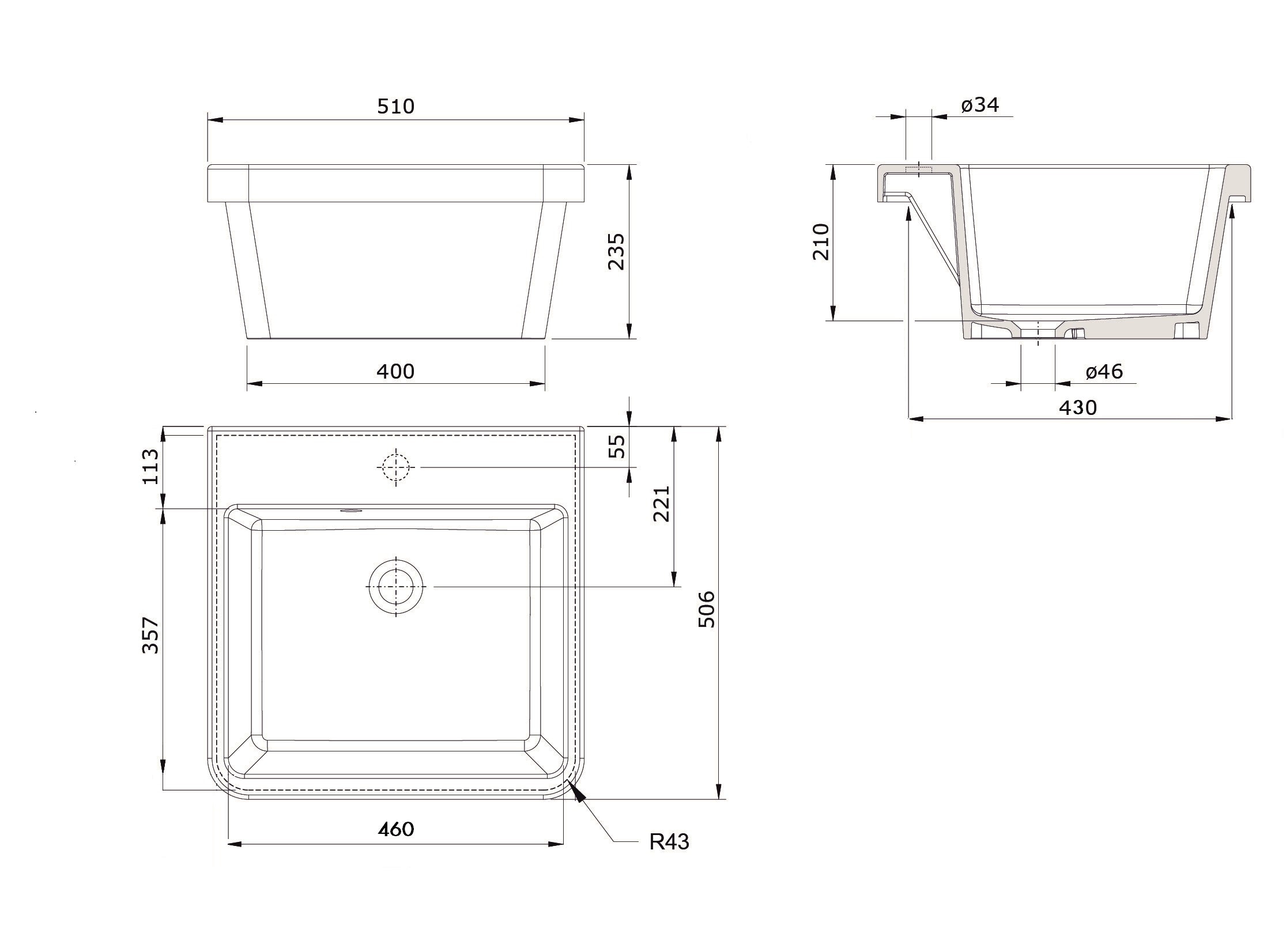 Ravine 51x51 Fireclay Sink