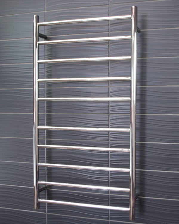 Polished 600 x 1100mm Rnd Heated Towel Rail LEFT