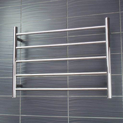 Low Voltage Polished 750 x 550mm Rnd Heated Towel Rail RIGHT