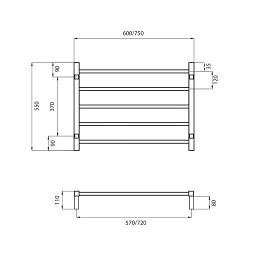 Polished 750 x 550mm Squ Non Heated Towel Rail
