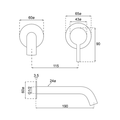Vita 35 Wall Mounted Basin/Bath Mixer Trim