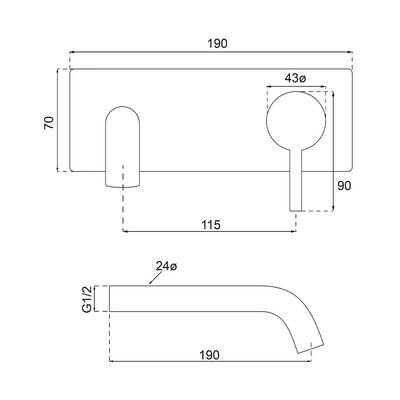 Vita 35 Rectangular Wall Mounted Basin/Bath Mixer Trim Brushed Nickel