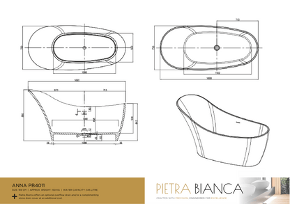 Pietra Bianca Anna Freestanding Bathtub