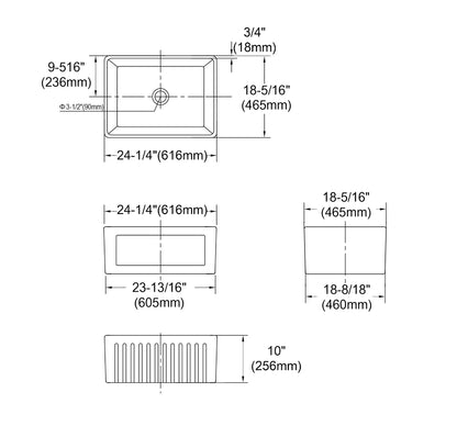 Reversible Basin with 2 different facings available with Vertical Rib and Box-facing Waste sold separately WK105