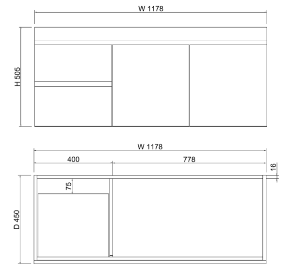 Less 1200mm Gloss White Wall Hung Vanity with Ceramic Top