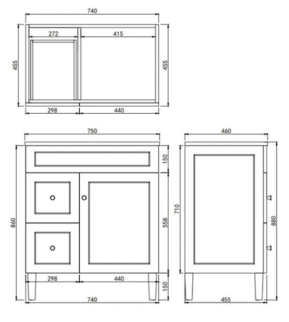 Harold Federation Free Standing Cabinet Matte White LK-FH74LL-MW