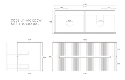 Cabarita Morden Wall Hung PVC Cabinet, Matte Black, LK-MC1220W-MB