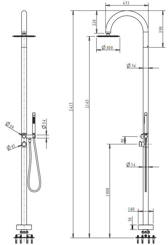 Mica Gooseneck Freestanding Outdoor Shower Brushed Nickel