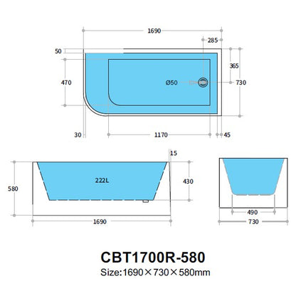 RHS Corner Freestanding 1700mm Bath Gloss White