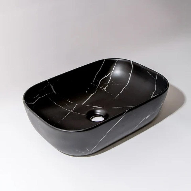 455*320*135mm Matte Black with Carrara Design Above Counter Basin