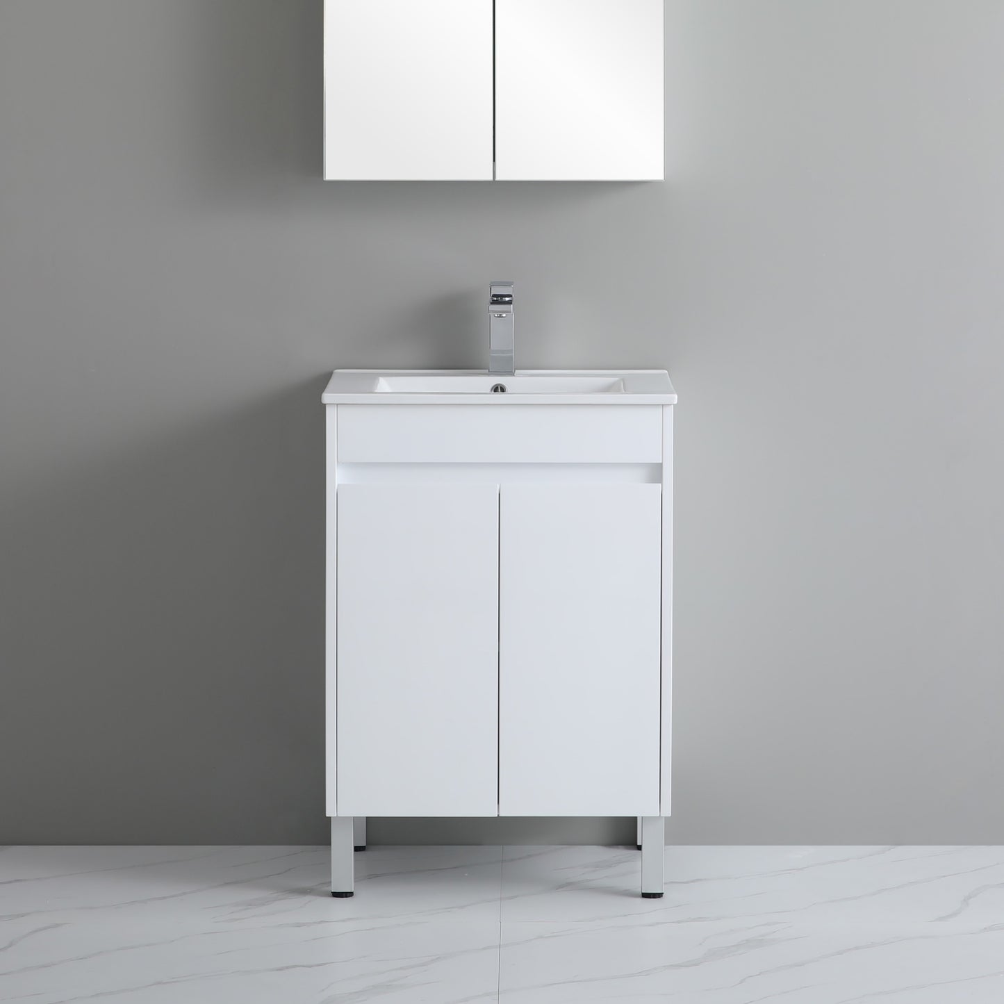 White ployurethane PVC vanity Only Soft closing door (CABINET ONLY)