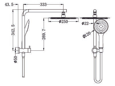 MECCA 2 IN 1 TWIN SHOWER BRUSHED NICKEL