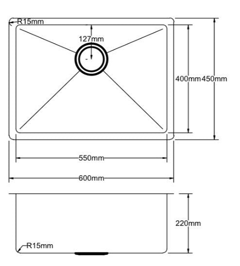 ROUND WASTE  Overall Size: 600*450*220mm Bowl Size: 550*400*220mm Radius: 15mm 304 stainless steel