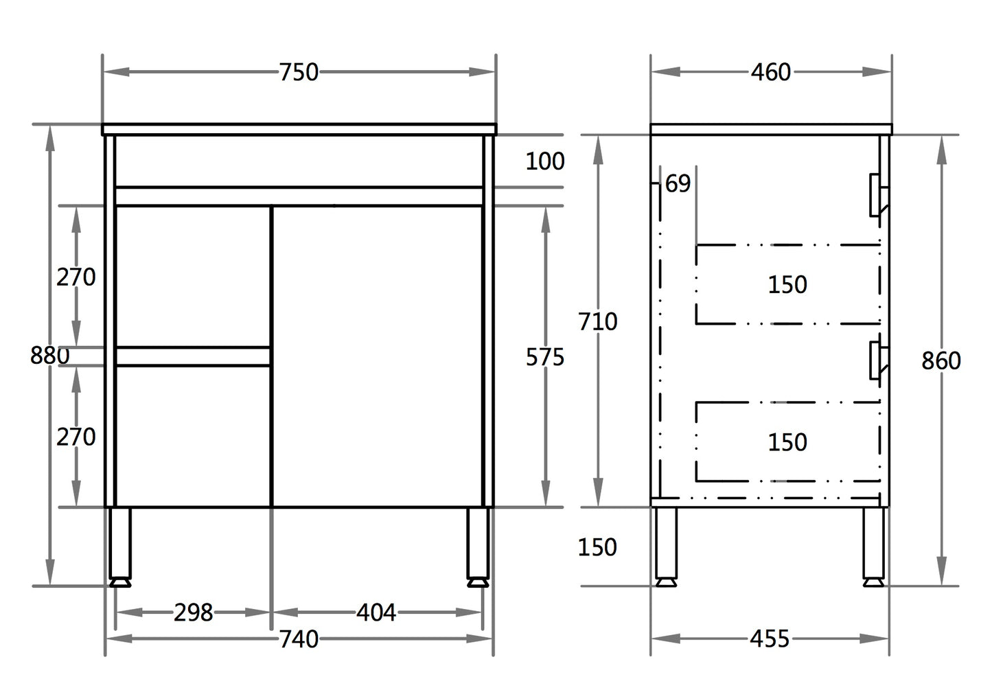 White ployurethane PVC -Standard Vanity (CABINET ONLY)
