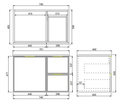 Madura Federation Wall Hung Cabinet Matte Black LK-FM74RW-MB
