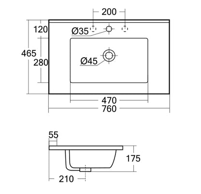 Ceramic top 750x460mm