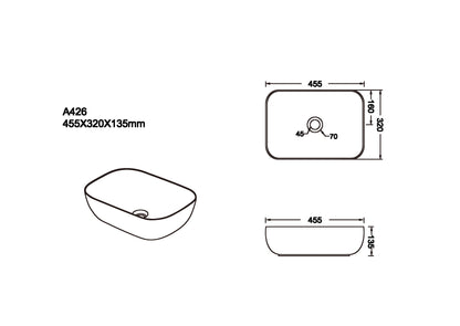 455*320*135mm Matte Black with Carrara Design Above Counter Basin