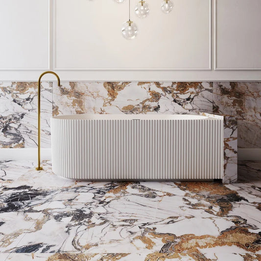 V-Groove Corner Back To Wall Bath Matte White, 1500mm Right Hand Corner