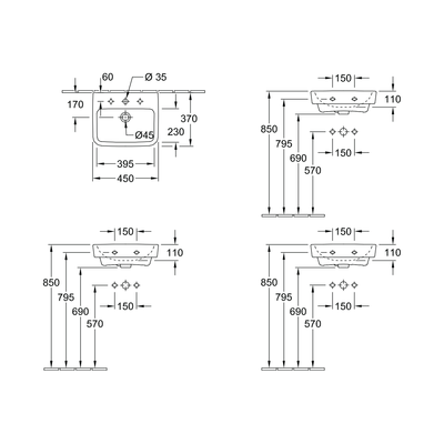 O.novo 2.0 450 HW Basin 1TH NO OF