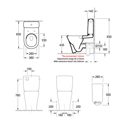 O.novo 2.0 DirectFlush BTW Toilet P Trap | Bottom Entry | CeramicPlus