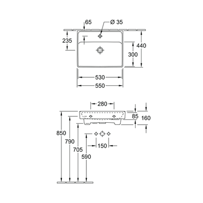 Collaro 550 Wall Basin 1 Tap Hole | No Overflow