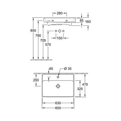 Collaro 650 Wall Basin 1 Tap Hole | No Overflow