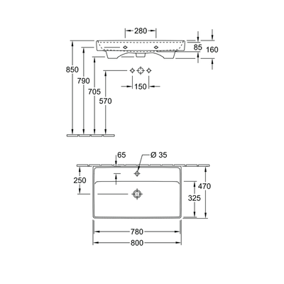 Collaro 800 Wall Basin 1 Tap Hole | No Overflow