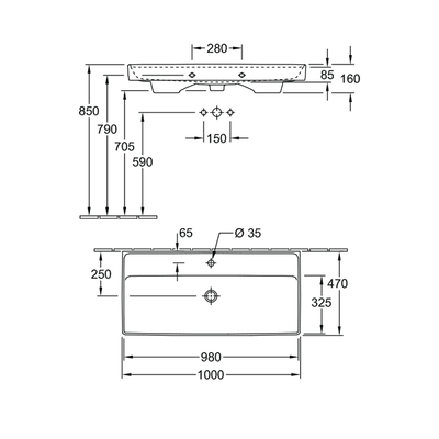 Collaro 1000 Wall Basin 1 Tap Hole | No Overflow