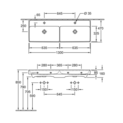 Collaro 1300 Double Wall Basin | No Tap Hole | No Overflow