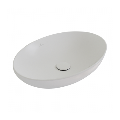 Loop Slim 560 Oval Vessel Basin | Stone White No Taphole TitanCeram with CeramicPlus