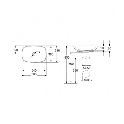 Loop Slim 560 Rect Vessel Basin | Ebony No Taphole TitanCeram with CeramicPlus