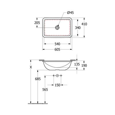 Loop Slim 540 Rect UC Basin NTH S5 | Ebony