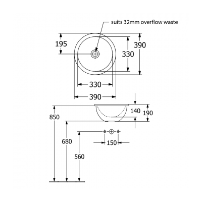 Loop Slim 390 Round DI Basin NTH |