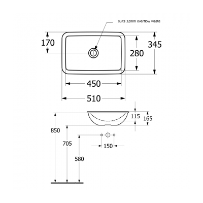 Loop Slim 510 Rect DI Basin NTH |