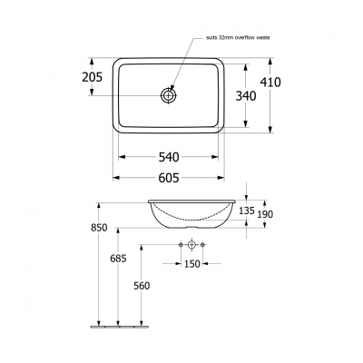 Loop Slim 600 Rect DI Basin NTH |