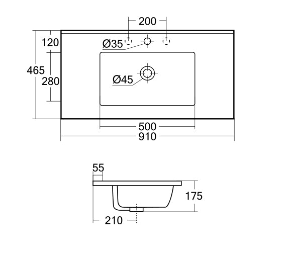 Ceramic Top 900x460mm RHS Bowl 1 TH
